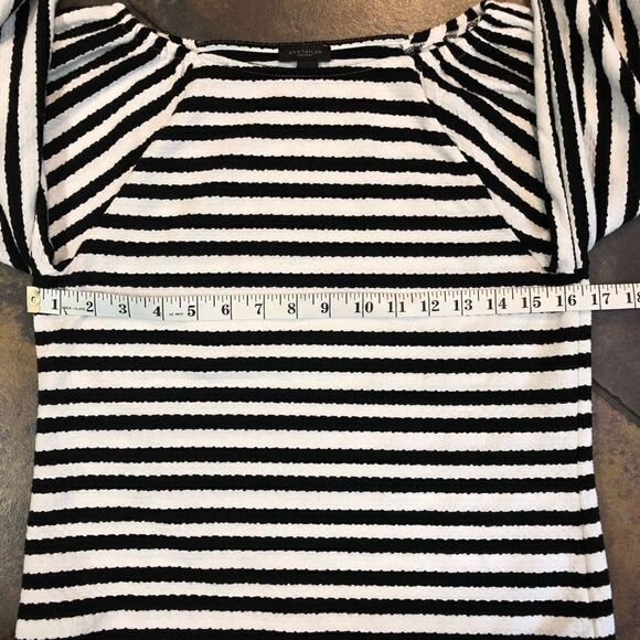 Ann Taylor Factory White Blouse Black Stripes Off The Shoulder XS - Picture 5 of 9